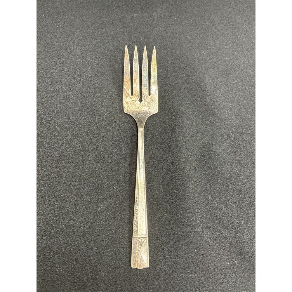Vtg 1937 Oneida Caprice Nobility Silver Plated Meat Serving Fork 8-6/8" Flatware